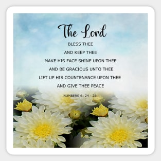 God's Blessing Prayer -  Numbers 6:24-26  Bible Verse - Blessing Scripture with White Flowers and Blue Sky Sticker